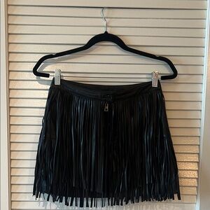 Zadig & Voltaire black leather fringe skirt